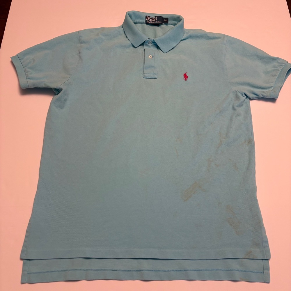 Polo Ralph Lauren Polo Shirt Mens L Blue Short Sleeve Pique Cotton Pony Logo